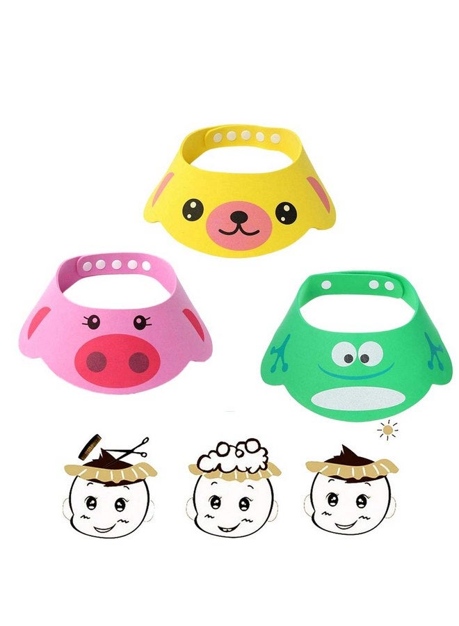 SUNTRADE Adjustable Visor Cartoon Shampoo Shower Bathing Protection Cap for Toddler, Baby, Kids, Children, Set of 3 - Image 1