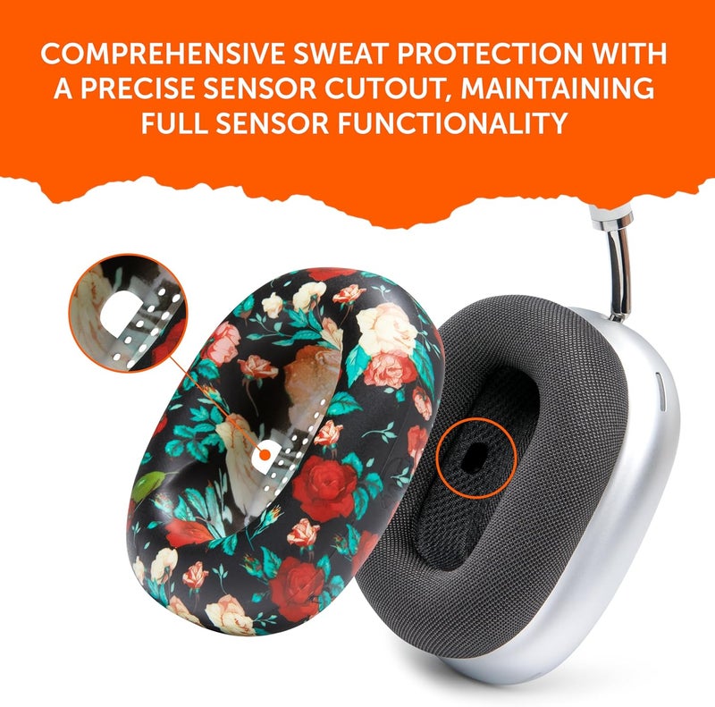 WC SweatZ Max - Protective Earpad Covers for Airpods Max Made by Wicked Cushions | Sweatproof & Easily Washable | Full Earpad Sweat Protection | Black Floral - Image 5