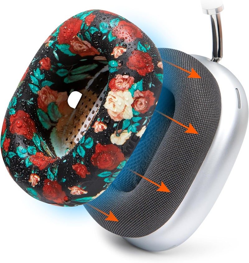 WC SweatZ Max - Protective Earpad Covers for Airpods Max Made by Wicked Cushions | Sweatproof & Easily Washable | Full Earpad Sweat Protection | Black Floral - Image 1