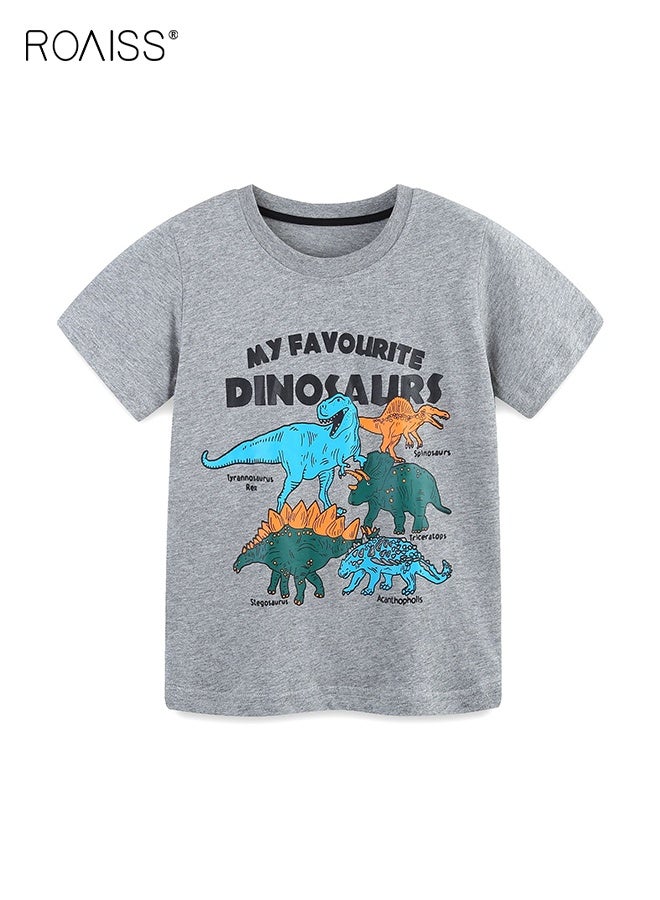 roaiss Little Boy T-Shirt and Shorts Set, Stylish 2-Piece Outfit for Boys, Summer Cotton Outfit with Dinosaur Pattern Top and Drawstring Shorts, Perfect for Daily Wear or Various Occasions - Image 2