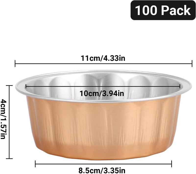 Beasea Aluminum Ramekins, 8oz 100 Pack Disposable Ramekins Foil Cups Baking 3.9" Ramekin Cup Cupcake Aluminum Mini Baking Cups for Party - Rose Gold - Image 2