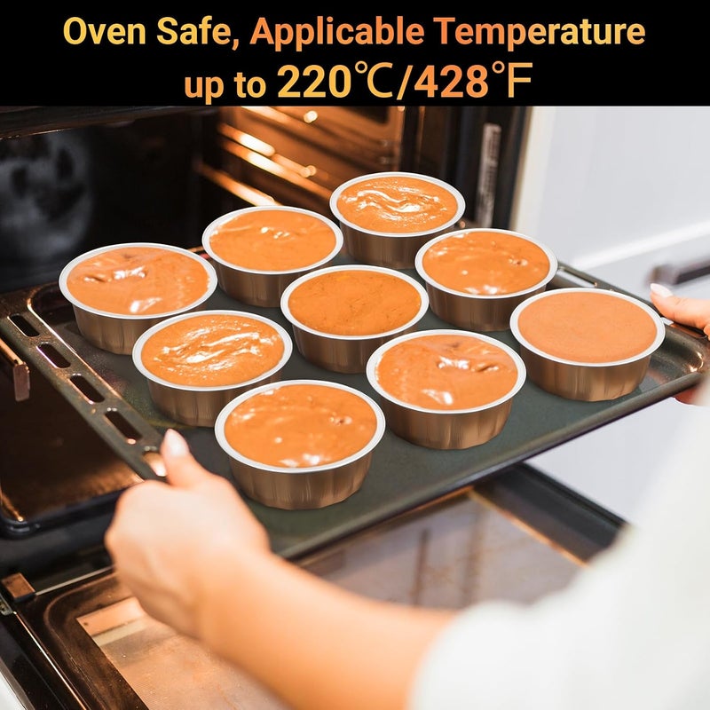 Beasea Aluminum Ramekins, 8oz 100 Pack Disposable Ramekins Foil Cups Baking 3.9" Ramekin Cup Cupcake Aluminum Mini Baking Cups for Party - Rose Gold - Image 3