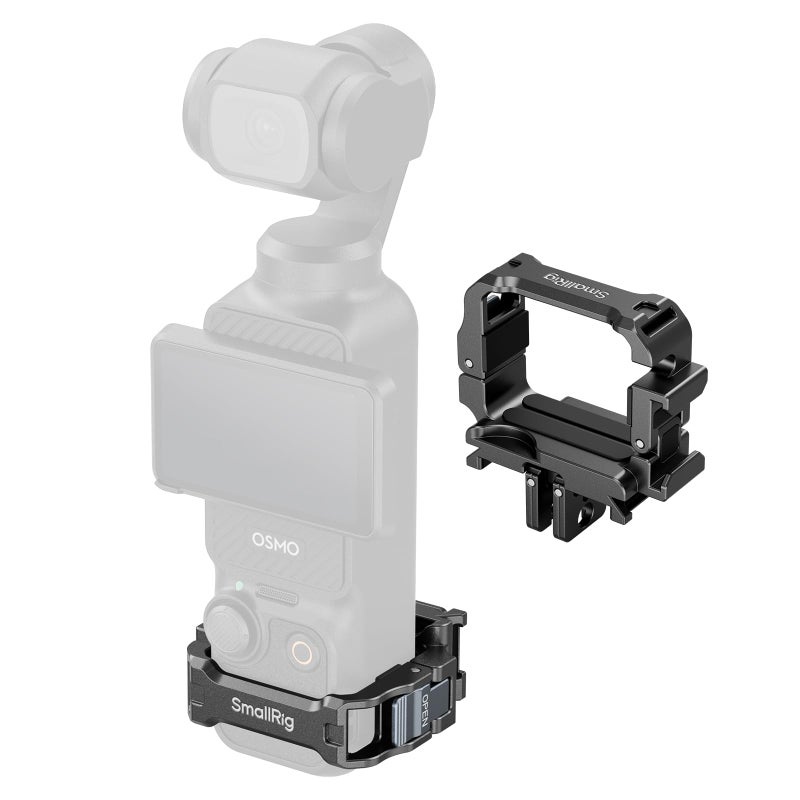SMALLRIG Expansion Cage for DJI Osmo Pocket 3 Reversible Mounting Adapter with 1420 Cold Shoe 2Prong Mount FullAccess Design Fits Original Case 5607 - Image 2