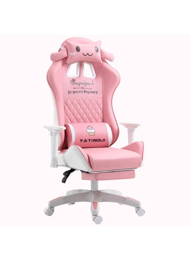 Huitich Pink Cartoon Gaming Chair with Footrest Ergonomic Comfort for Study & Gaming - Image 1