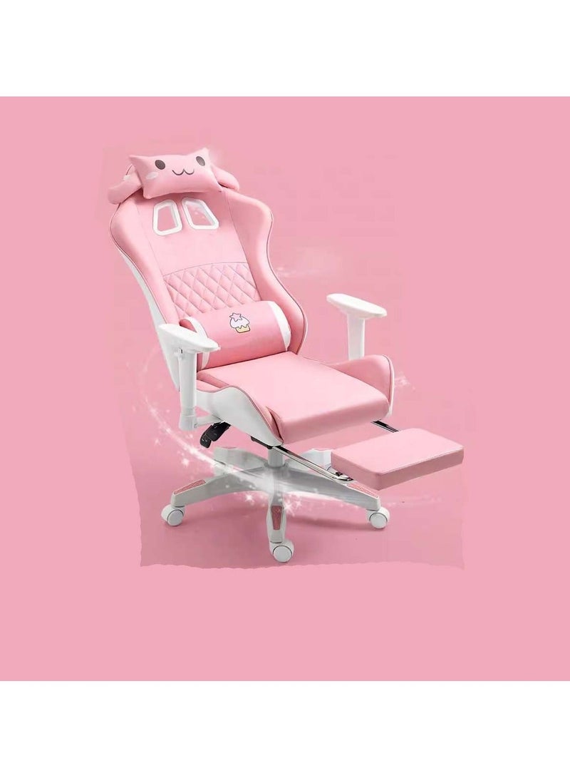 Huitich Pink Cartoon Gaming Chair with Footrest Ergonomic Comfort for Study & Gaming - Image 3