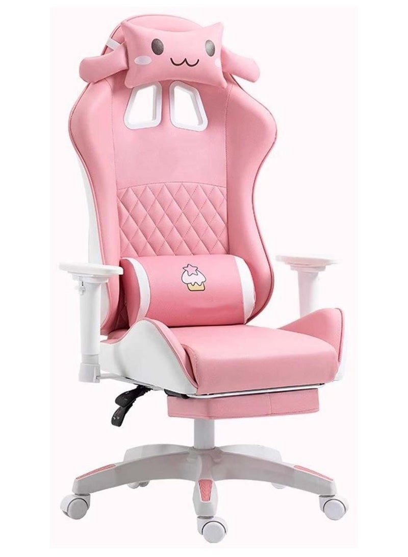 Huitich Pink Cartoon Gaming Chair with Footrest Ergonomic Comfort for Study & Gaming - Image 2