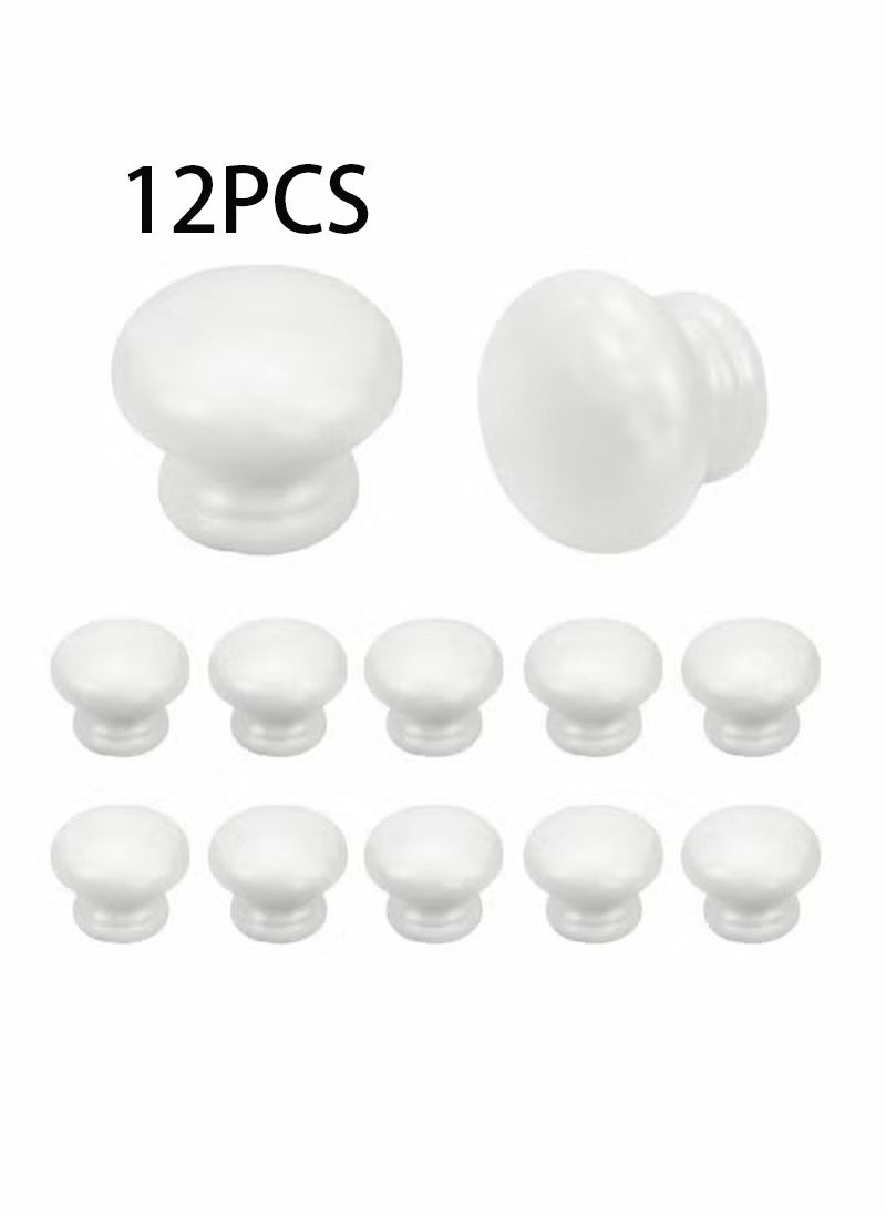 Unewshi Round Wood Cabinet Knobs, Mushroom Shape White Wooden Pulls, Drawer Dresser Cupboard Wardrobe (12pcs, Diameter: 1.34 Inch, Height: 1 Inch)  - Image 1