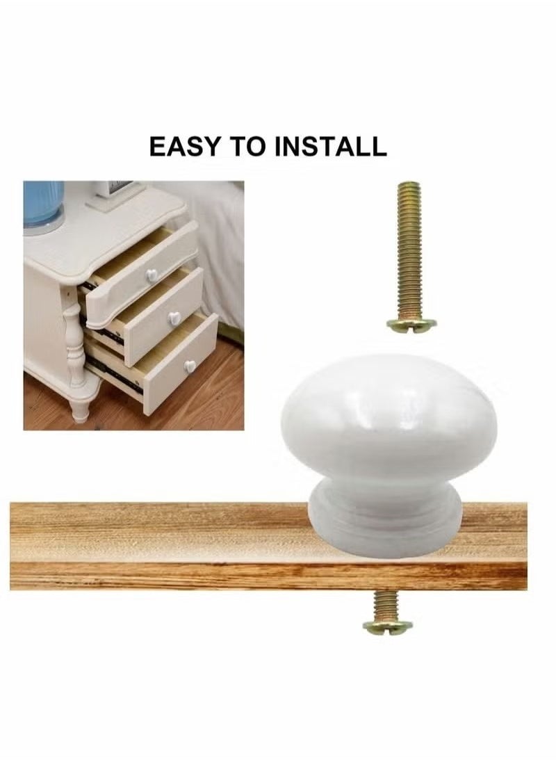 Unewshi Round Wood Cabinet Knobs, Mushroom Shape White Wooden Pulls, Drawer Dresser Cupboard Wardrobe (12pcs, Diameter: 1.34 Inch, Height: 1 Inch)  - Image 4