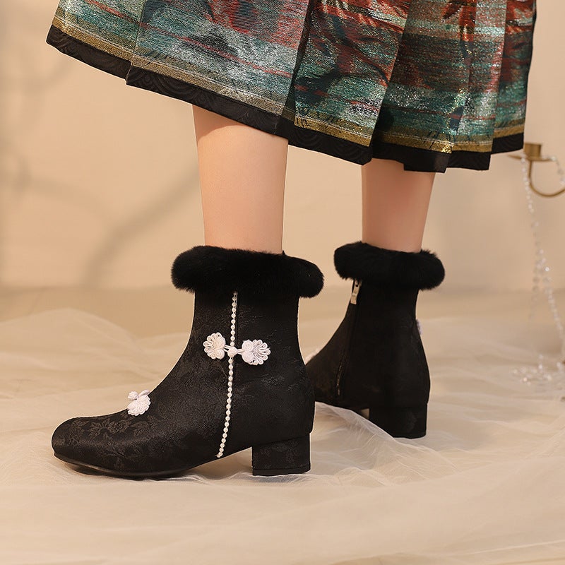 2024 Winter New Size 28-43 Size Fashion Guofeng Buckle Cheongsam Hanfu Maomao Low Barrel Women'S Boots - Image 3