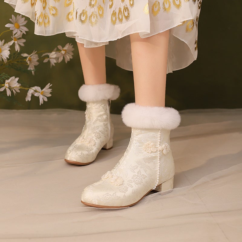 2024 Winter New Size 28-43 Size Fashion Guofeng Buckle Cheongsam Hanfu Maomao Low Barrel Women'S Boots - Image 5