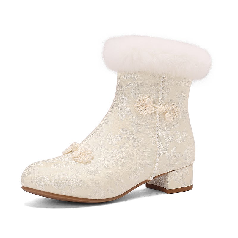 2024 Winter New Size 28-43 Size Fashion Guofeng Buckle Cheongsam Hanfu Maomao Low Barrel Women'S Boots - Image 1