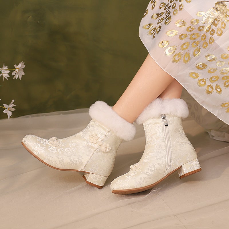 2024 Winter New Size 28-43 Size Fashion Guofeng Buckle Cheongsam Hanfu Maomao Low Barrel Women'S Boots - Image 2