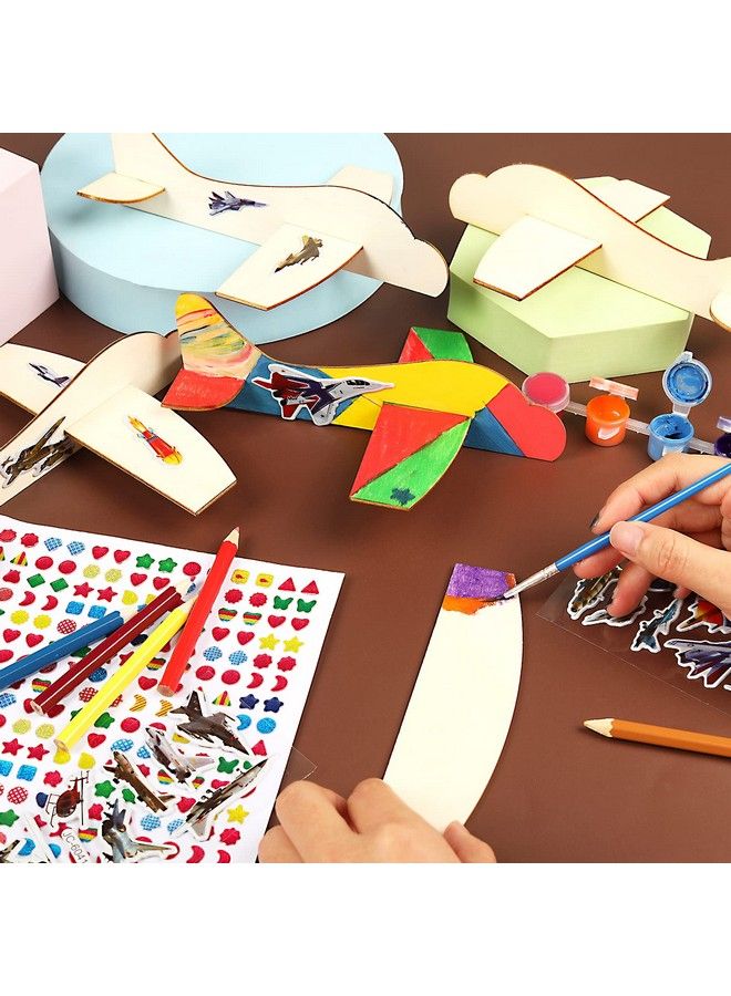 BAPHILE 12 عبوة طائرات خشبية DIY، طائرات صغيرة للرسم وتزيين طائرات خشبية مع أدوات تزيين لمشاريع الحرف المدرسية للأطفال - Image 5