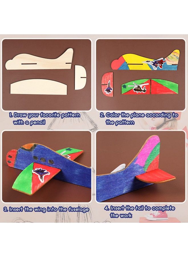 BAPHILE 12 عبوة طائرات خشبية DIY، طائرات صغيرة للرسم وتزيين طائرات خشبية مع أدوات تزيين لمشاريع الحرف المدرسية للأطفال - Image 4