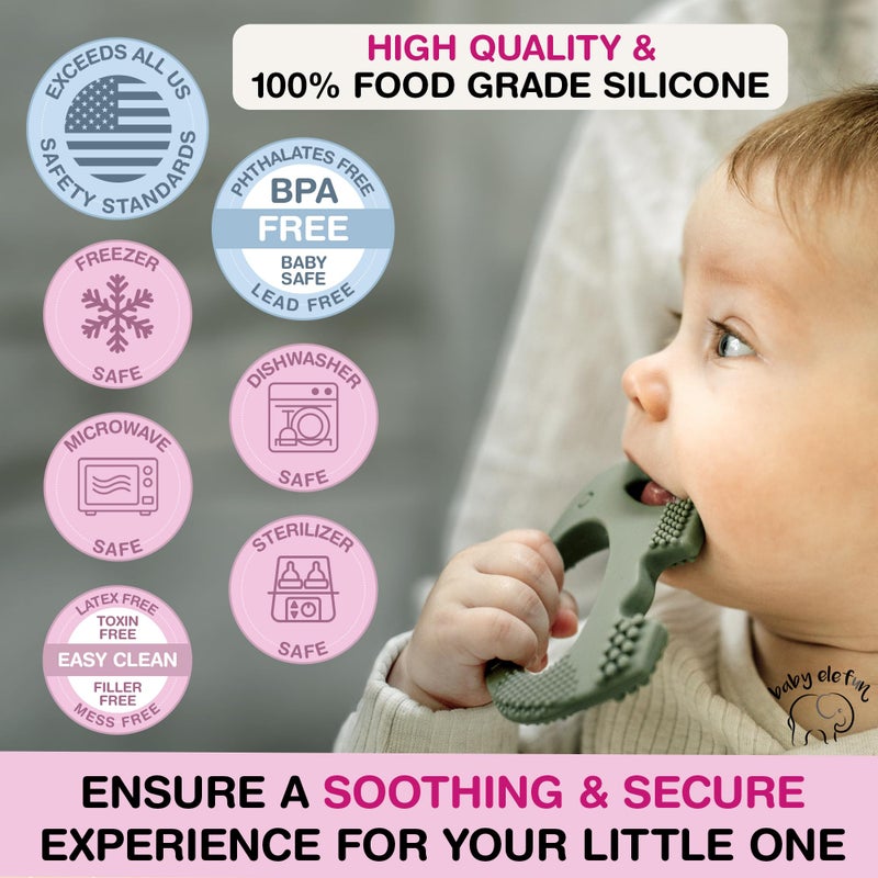 Baby Elefun Baby Teething Toys 5X Pain Relief Zero Delay 0-6 Months, Olive - Image 4