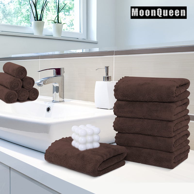 موون كوين Moonqueen 18 مناشف اليد المتميزة - تجفيف سريع - المناشف المصنوعة من الألياف الدقيقة من المناشف الامتصاصية للغاية - الاستخدام متعدد الأغراض كمنشفة يد دش في الفندق 16 × 28 بوصة (خشب بني)  - Image 2