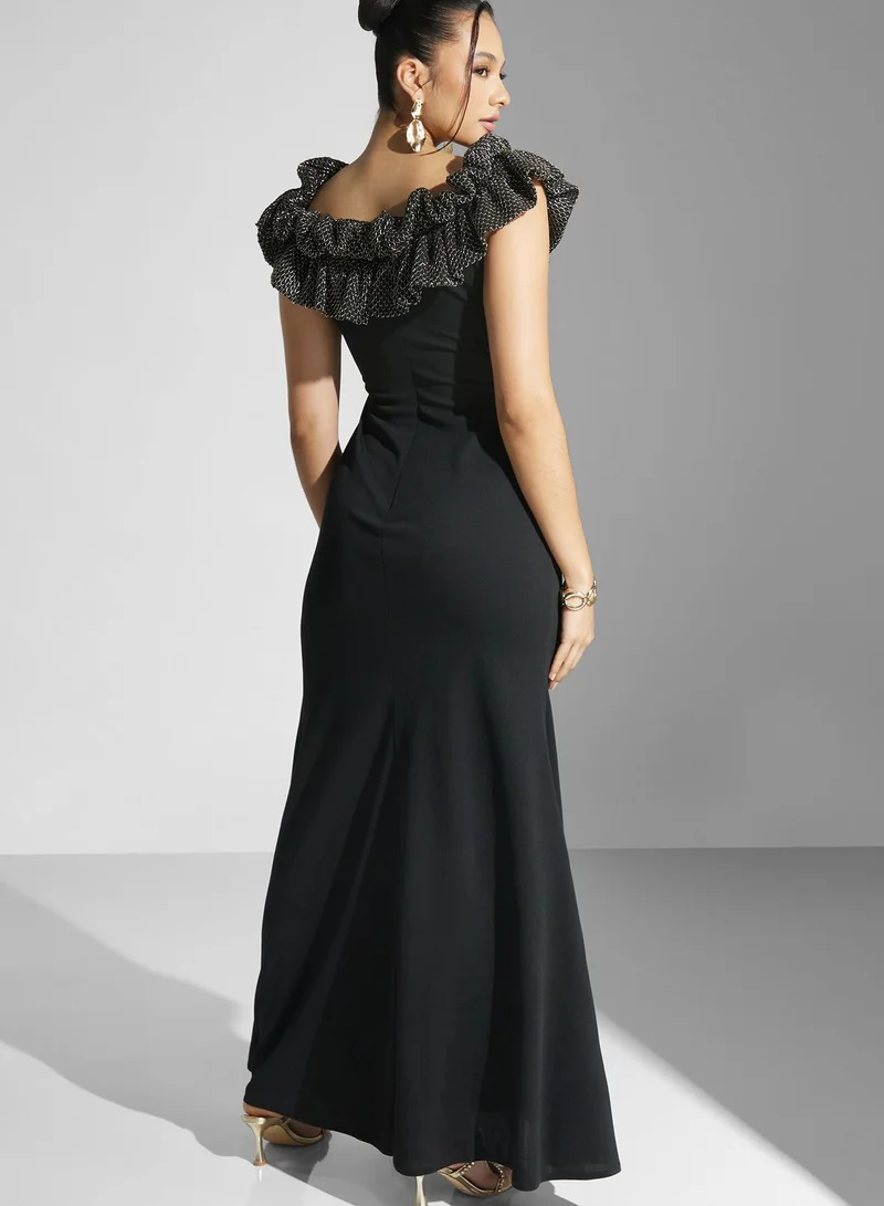 Namshi x Ruffle Detail Bardot Gown
