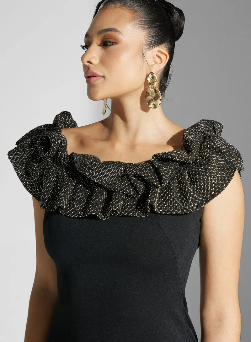 Namshi x Ruffle Detail Bardot Gown
