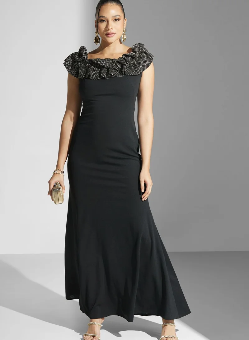 Namshi x Ruffle Detail Bardot Gown