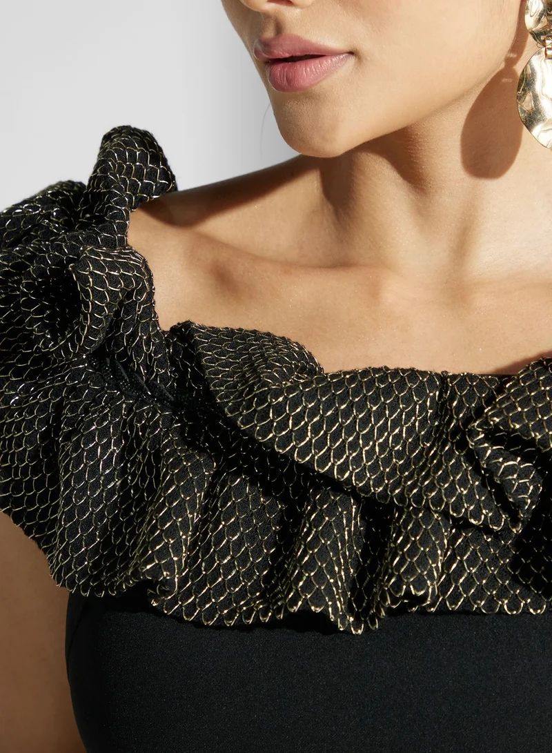 Namshi x Ruffle Detail Bardot Gown