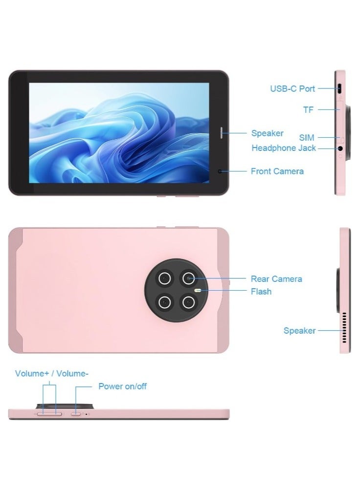 REBENUO 7 Inch Tablet,Android 13 Tablet,Quad Core Processor,8GB RAM 512GB ROM,512GB Expand,Dual Camera,Tablet with SIM, WiFi,Bluetooth,Case,StylusCM518 Pro (Pink) - Image 3