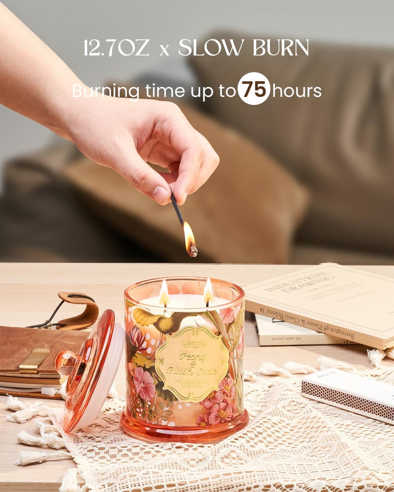 M&SENSE Peony Candles Home Scented, Organic Soy Candle 12.7oz 75 Hour Long Lasting Slow Burning, Spring Floral Fragrant Relaxing Aromatherapy Candle, Aaesthetic Candle Gift for Women - Image 5