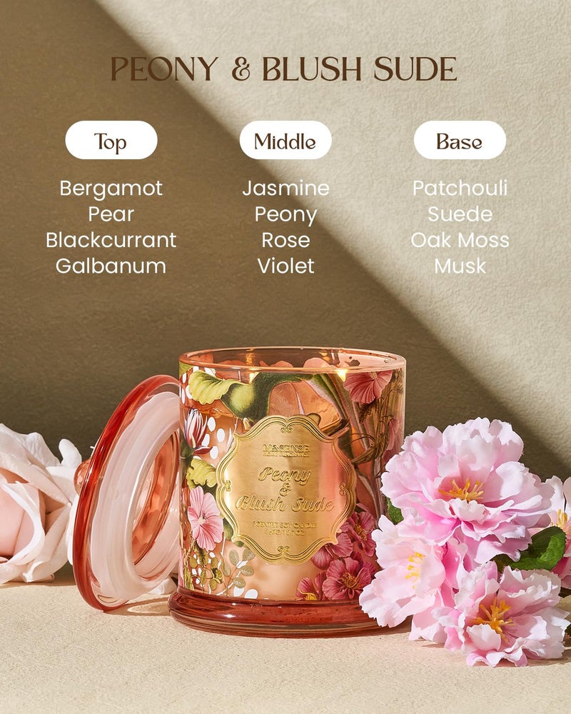 M&SENSE Peony Candles Home Scented, Organic Soy Candle 12.7oz 75 Hour Long Lasting Slow Burning, Spring Floral Fragrant Relaxing Aromatherapy Candle, Aaesthetic Candle Gift for Women - Image 2