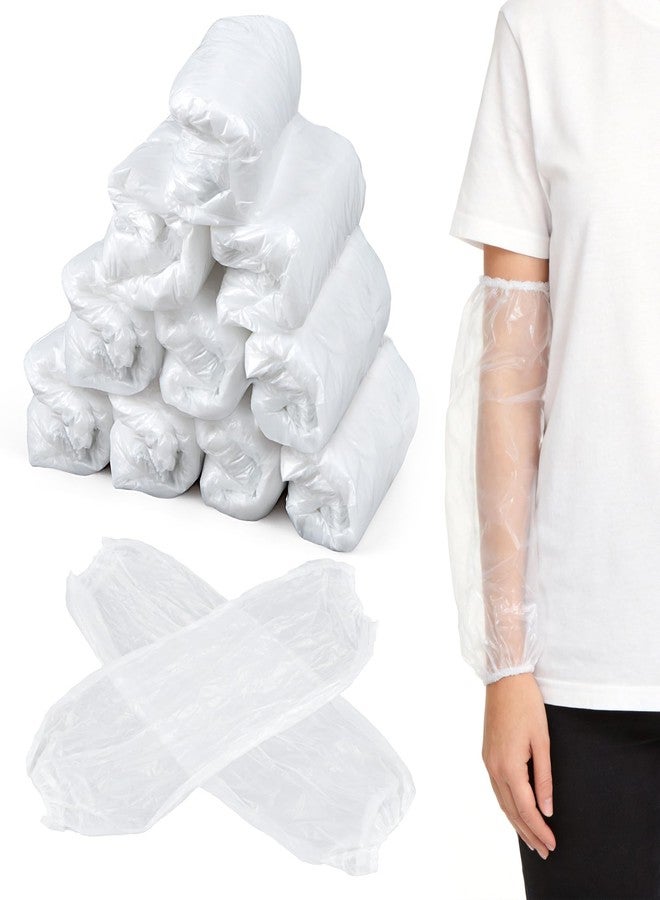 RAINFLOW 100 Pcs Disposable Arm Sleeves Covers- Plastic Sleeve Protectors for Arms Waterproof Oilproof Disposable Oversleeves Covers for Painting, Cleaning, Repairing, Tattooing, Cooking - Image 1