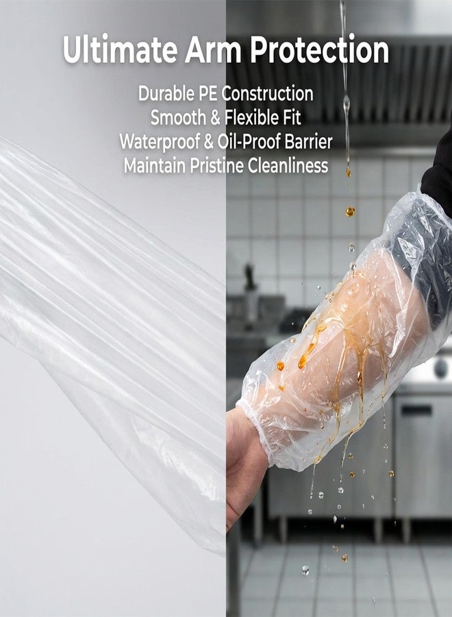 RAINFLOW 100 Pcs Disposable Arm Sleeves Covers- Plastic Sleeve Protectors for Arms Waterproof Oilproof Disposable Oversleeves Covers for Painting, Cleaning, Repairing, Tattooing, Cooking - Image 3
