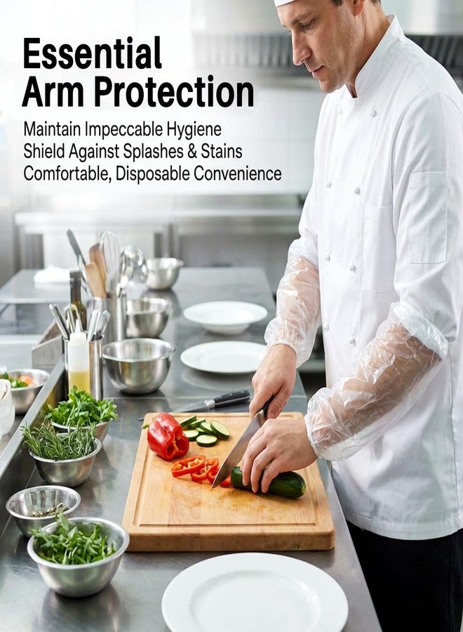 RAINFLOW 100 Pcs Disposable Arm Sleeves Covers- Plastic Sleeve Protectors for Arms Waterproof Oilproof Disposable Oversleeves Covers for Painting, Cleaning, Repairing, Tattooing, Cooking - Image 2