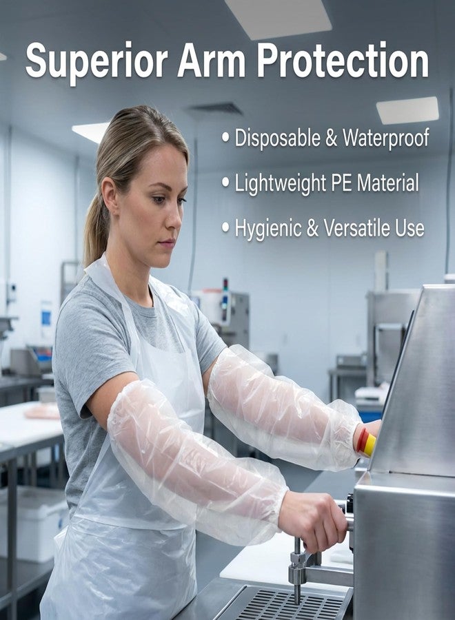 RAINFLOW 100 Pcs Disposable Arm Sleeves Covers- Plastic Sleeve Protectors for Arms Waterproof Oilproof Disposable Oversleeves Covers for Painting, Cleaning, Repairing, Tattooing, Cooking - Image 4