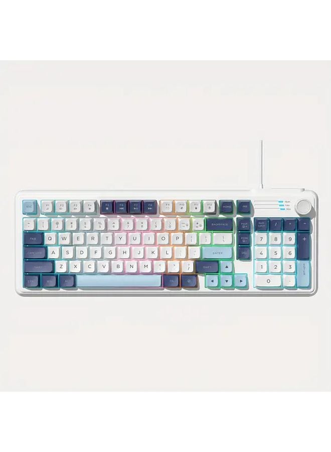Wired Silent Gaming Keyboard With Rainbow Backlight Multimedia Knobs And Glacier Blue Color - Image 1