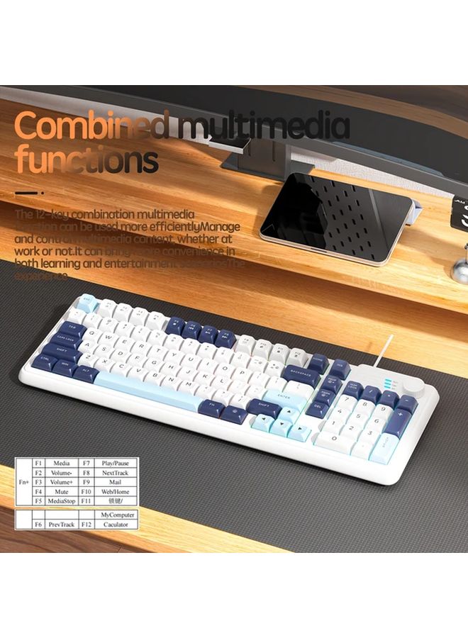 Wired Silent Gaming Keyboard With Rainbow Backlight Multimedia Knobs And Glacier Blue Color - Image 4