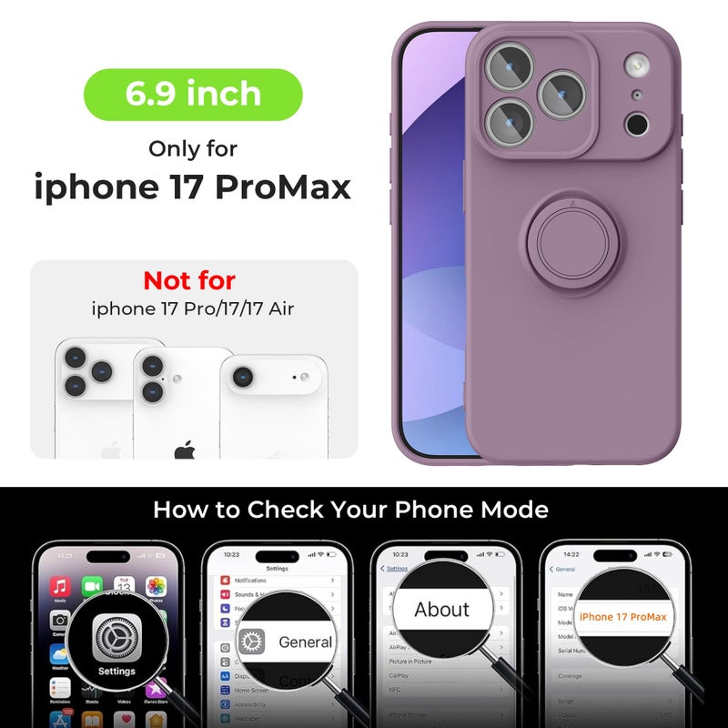pcgaga Compatible with iPhone 17 Pro Max Case 6.9 inch, Silicone Slim Design with [Ring Holder Stand] [Wrist Strap] [Microfiber Lining] Shockproof Protective Case Cover, Lilac Purple - Image 2