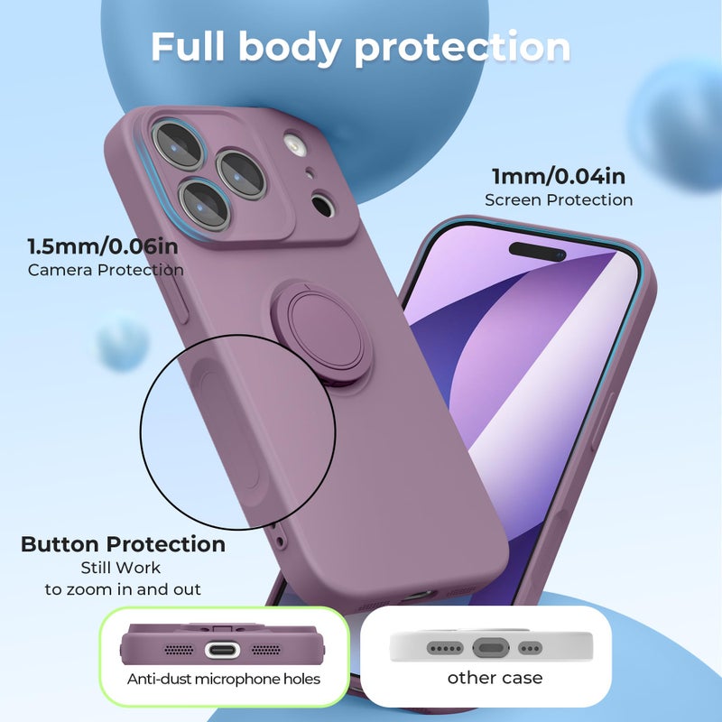 pcgaga Compatible with iPhone 17 Pro Max Case 6.9 inch, Silicone Slim Design with [Ring Holder Stand] [Wrist Strap] [Microfiber Lining] Shockproof Protective Case Cover, Lilac Purple - Image 5