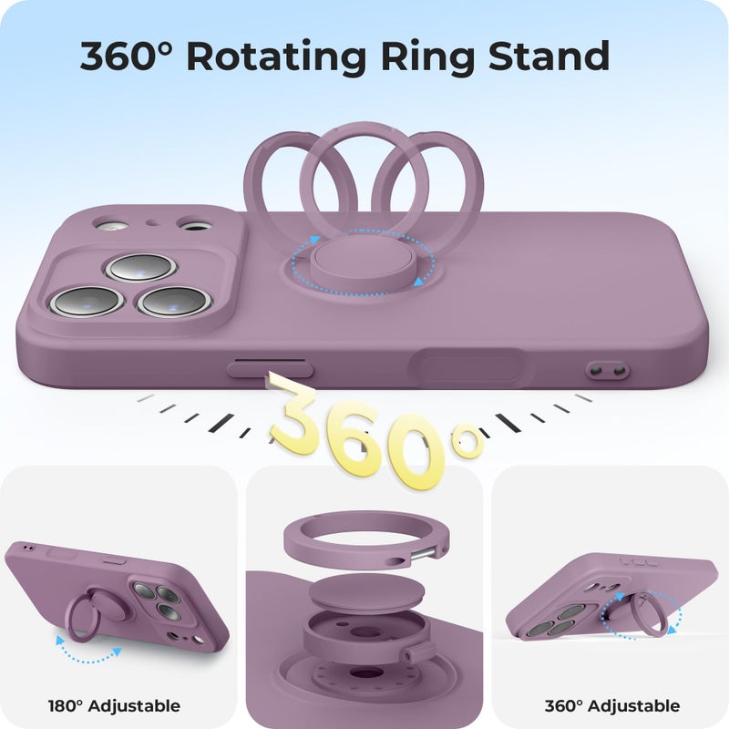pcgaga Compatible with iPhone 17 Pro Max Case 6.9 inch, Silicone Slim Design with [Ring Holder Stand] [Wrist Strap] [Microfiber Lining] Shockproof Protective Case Cover, Lilac Purple - Image 3