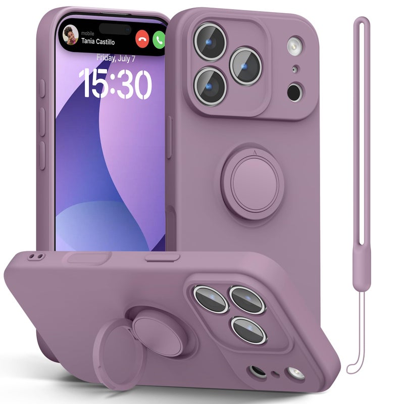 pcgaga Compatible with iPhone 17 Pro Max Case 6.9 inch, Silicone Slim Design with [Ring Holder Stand] [Wrist Strap] [Microfiber Lining] Shockproof Protective Case Cover, Lilac Purple - Image 1