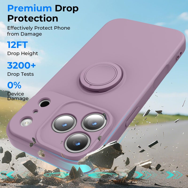 pcgaga Compatible with iPhone 17 Pro Max Case 6.9 inch, Silicone Slim Design with [Ring Holder Stand] [Wrist Strap] [Microfiber Lining] Shockproof Protective Case Cover, Lilac Purple - Image 4