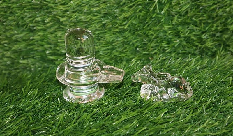 A & S VENTURES A&S Ventures Natural Crystal Sphatik Shivling with Nandi for Puja, Table-Home Decor, Car Dashboard and Gift (Size 5cm Approx) - Image 2