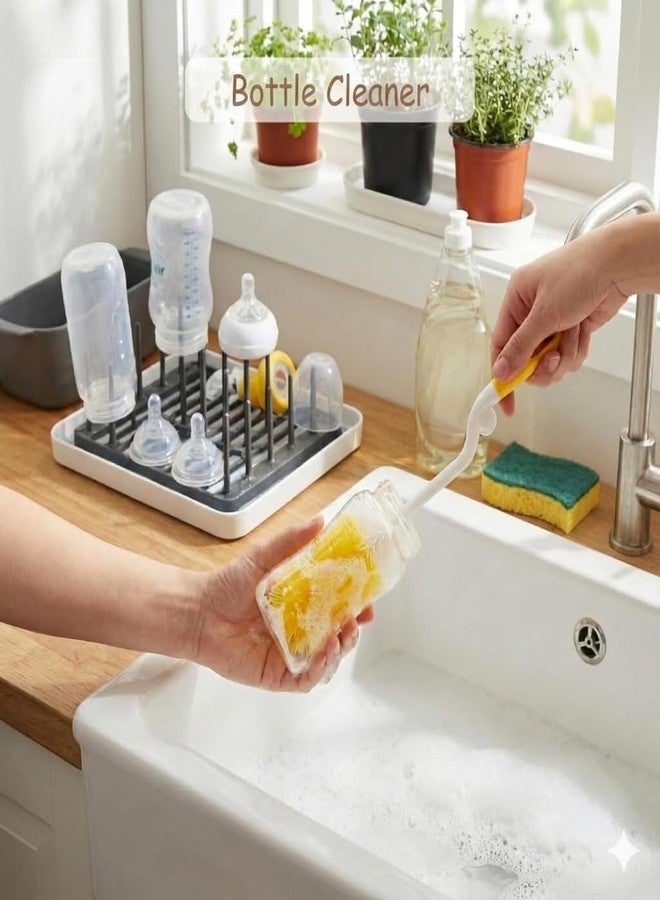 MOKVEE 5 in 1 Baby Bottle Cleaning Brush Set | Feeding Bottle Cleaner Kit with Nipple Brush, Straw Brush & Sponge Cleaner - Image 4