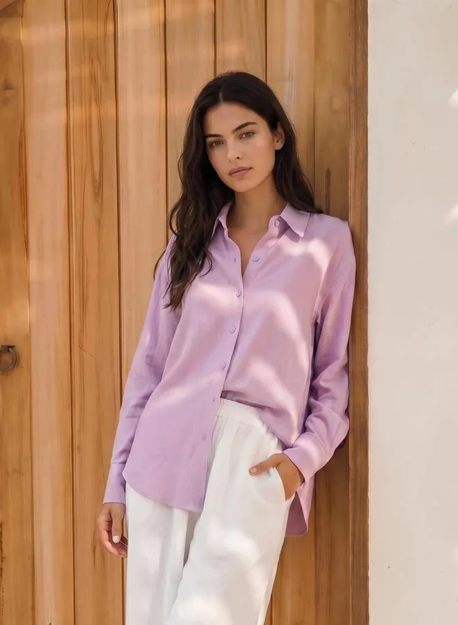 Styli Styli Lilac Linen Blend Oversized Shirt