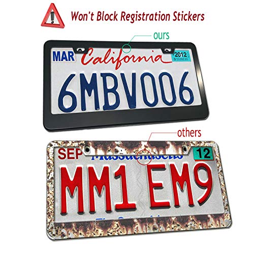 Aootf Anti Theft License Plate Frame- Tamper Proof Black Aluminum Car Tag Holder, 2 Pack Heavy Duty Universal Cover for Front and Rear, Stainless Steel Lock Security Screws(Self-Tapping), Nuts, Caps - Image 3