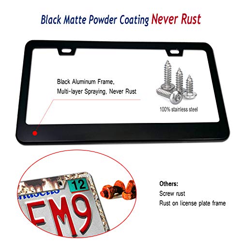 Aootf Anti Theft License Plate Frame- Tamper Proof Black Aluminum Car Tag Holder, 2 Pack Heavy Duty Universal Cover for Front and Rear, Stainless Steel Lock Security Screws(Self-Tapping), Nuts, Caps - Image 4