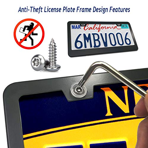 Aootf Anti Theft License Plate Frame- Tamper Proof Black Aluminum Car Tag Holder, 2 Pack Heavy Duty Universal Cover for Front and Rear, Stainless Steel Lock Security Screws(Self-Tapping), Nuts, Caps - Image 2