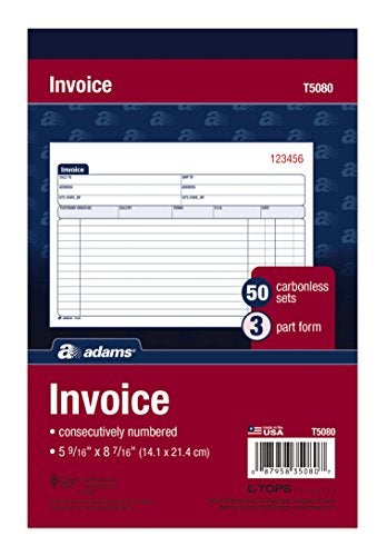 Adams Invoice Book 3Part Carbonless 5916 x 8716 Inches 50 Sets per Book T5080WhiteCanaryPink - Image 1
