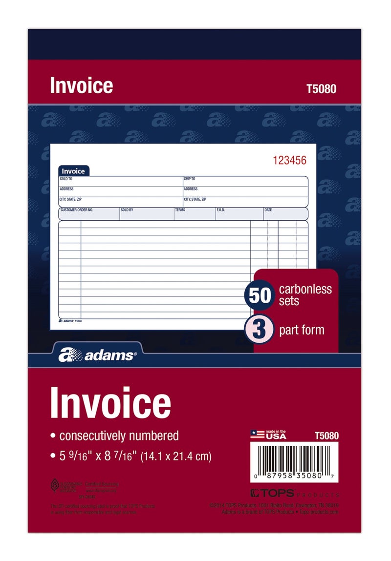 Adams Invoice Book 3Part Carbonless 5916 x 8716 Inches 50 Sets per Book T5080WhiteCanaryPink - Image 2