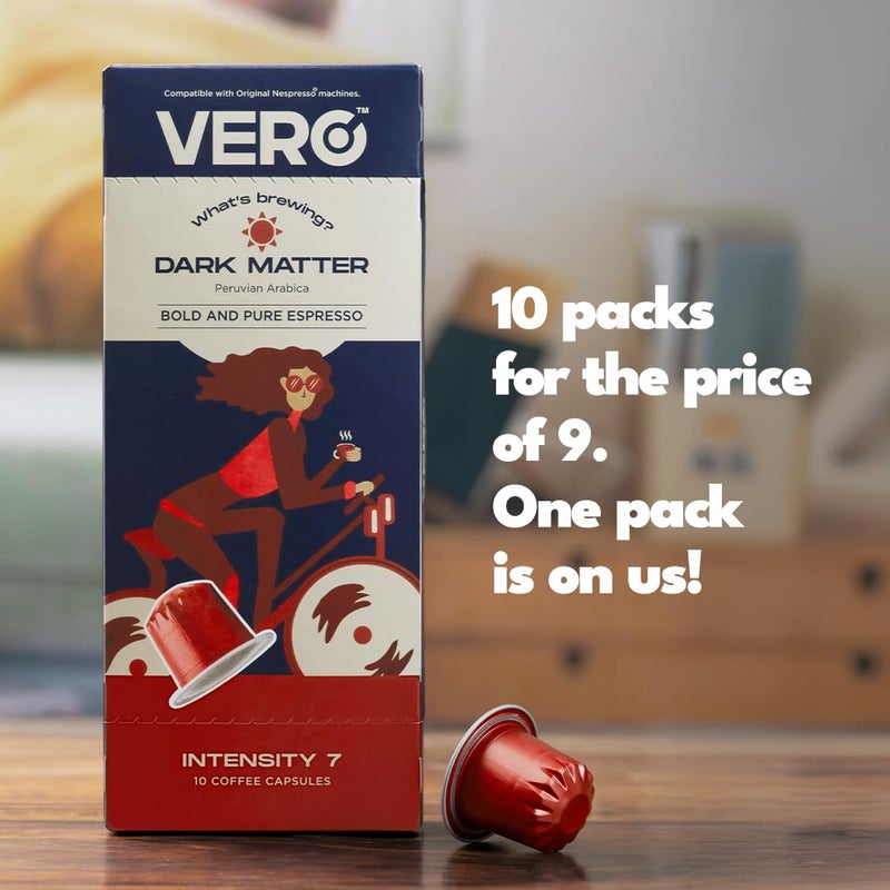 VERO | إسبريسو | كبسولات قهوة متوافقة مع نسبرسو | عبوة ضخمة من 100 كبسولة قهوة | 100% أرابيكا من بيرو | شدة - 7 | مادة داكنة - Image 2