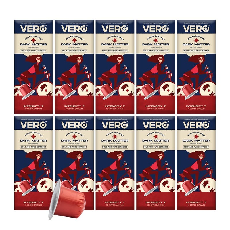 VERO | إسبريسو | كبسولات قهوة متوافقة مع نسبرسو | عبوة ضخمة من 100 كبسولة قهوة | 100% أرابيكا من بيرو | شدة - 7 | مادة داكنة - Image 1