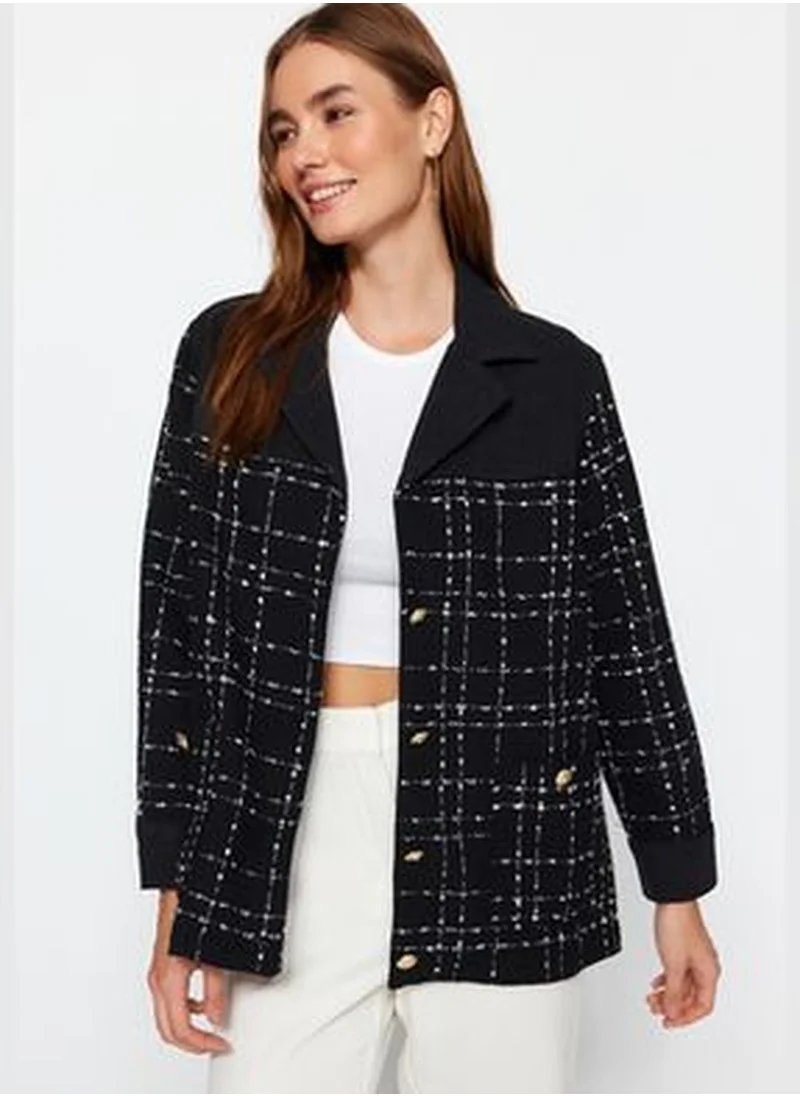 trendyol Black Tweed Detailed Blazer Denim Jacket TWOAW24CE00152