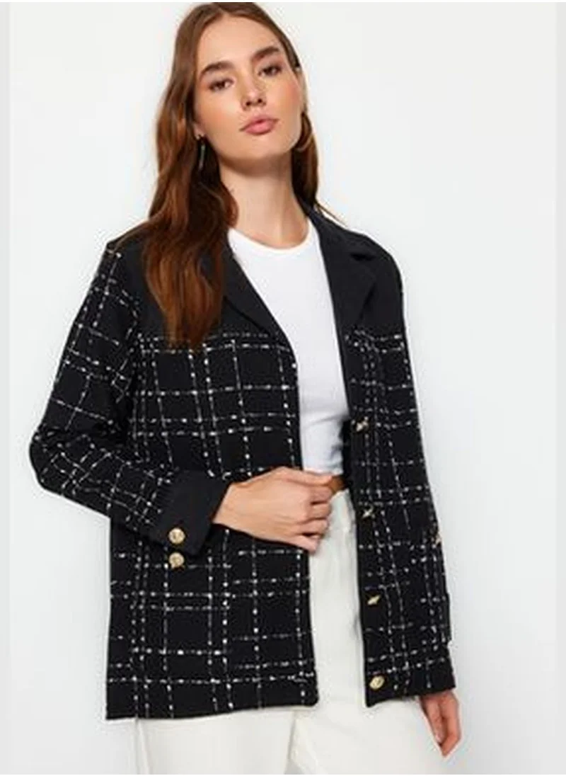 trendyol Black Tweed Detailed Blazer Denim Jacket TWOAW24CE00152
